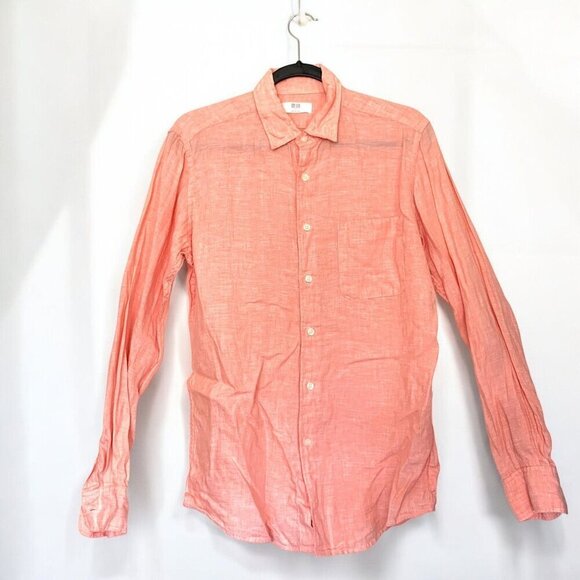 Uniqlo Mens Long Sleeve Linen Shirt Collared Pink Button Down Size Small - Picture 1 of 4